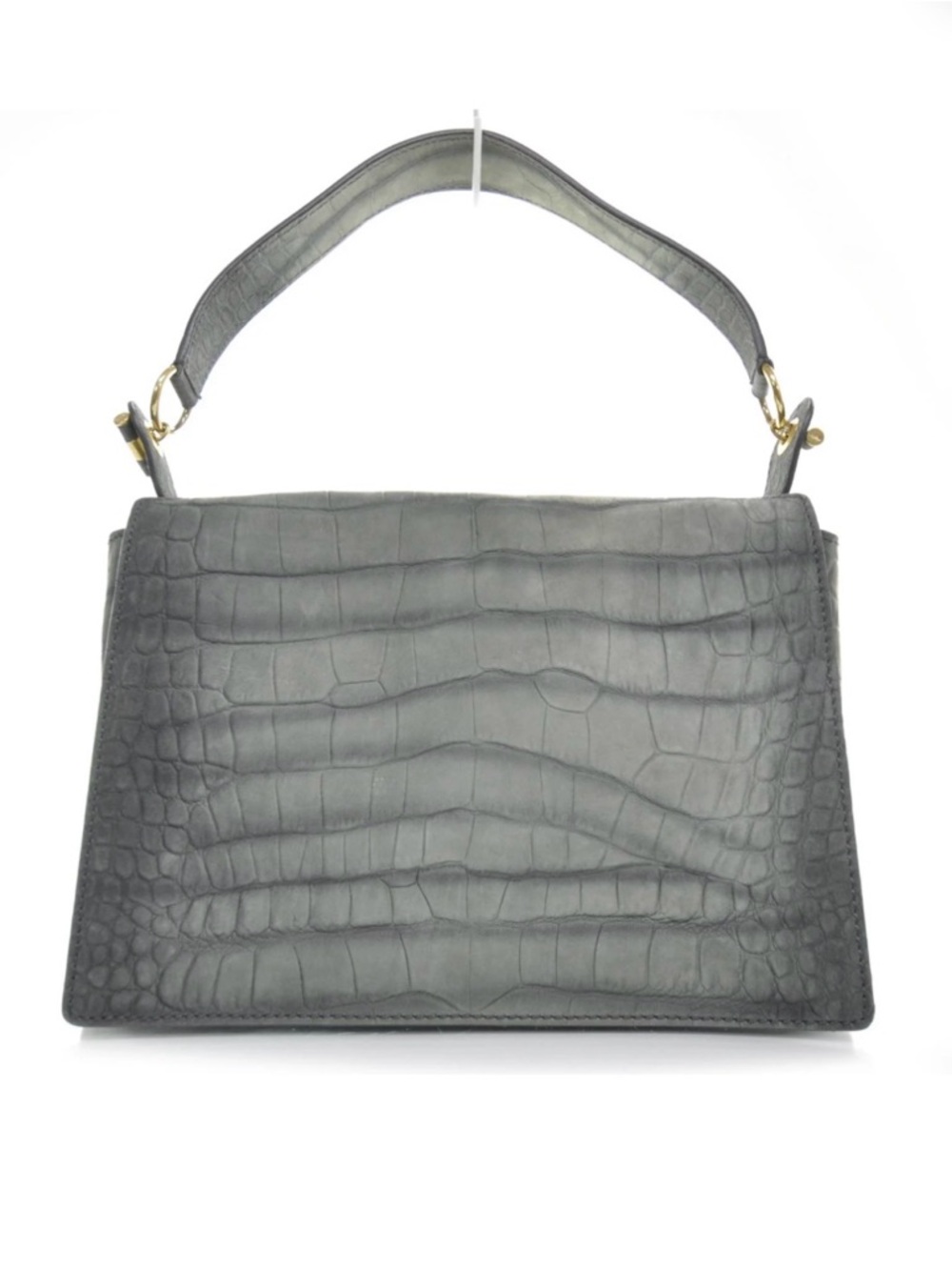 YSL Saint Laurent Grey Catwalk Nubuck Leather Croc Embossed Shoulder Bag